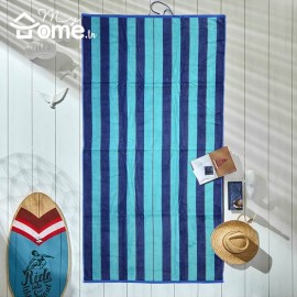 Serviette de plage en coton Bande bleu