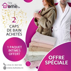 Pack Bella 2 capes de bain beige & blanc + 6 serviettes intimes baroque