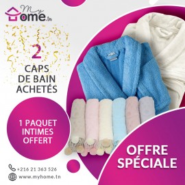 Pack Bella 2 capes de bain écru & bleu bic + 6 serviettes intimes pompon