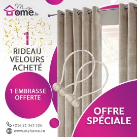 Pack Rideau Velours Beige + Embrasse Aimant Boucle