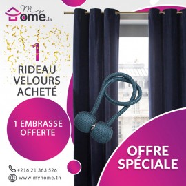 Pack Rideau Velours Bleu Marine + Embrasse Aimant Boucle