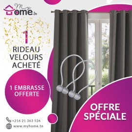 Pack - Rideau Velours gris + Embrasse Aimant Boucle