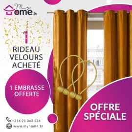 Pack - Rideau Velours jaune + Embrasse Aimant Boucle