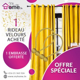 Pack - Rideau Velours Jaune + Embrasse Aimant Boucle