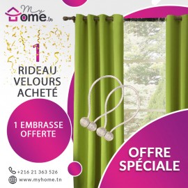 Pack - Rideau Velours vert + Embrasse Aimant Boucle