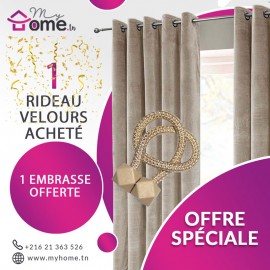 Rideau Velours Beige + Embrasse Aimant Cube