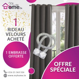 Pack Rideau Velours gris + Embrasse Aimant cube