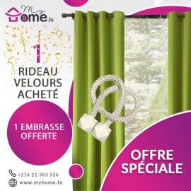 Pack Rideau Velours vert + Embrasse Aimant cube