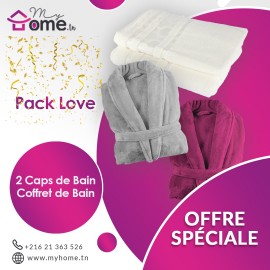 Pack Love - 2 capes de bain aubergine & gris + ensemble de bain cœur écru