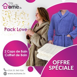 Pack Love - 2 capes de bain beige & bleu Bic + ensemble de bain cœur écru