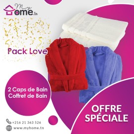 Pack Love - 2 capes de bain rouge & bleu bic + ensemble de bain cœur écru