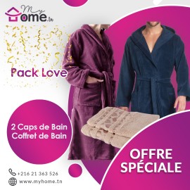 Pack Love - 2 capes de bain aubergine & bleu marine + ensemble de bain cœur beige