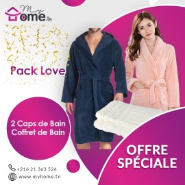 Pack Love - 2 capes de bain saumon & bleu marine + ensemble de bain cœur écru