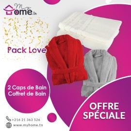 Pack Love - 2 capes de bain gris & rouge + ensemble de bain cœur écru