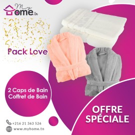 Pack Love - 2 capes de bain gris & saumon + ensemble de bain cœur écru