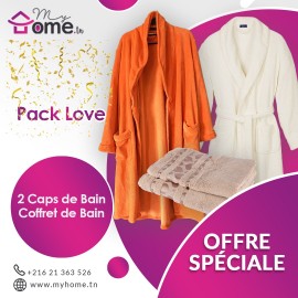 Pack Love - 2 capes de bain orangé & écru + ensemble de bain cœur beige