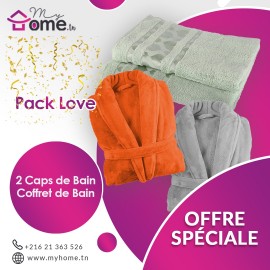 Pack Love -  2 capes de bain orangé & gris + ensemble de bain cœur gris