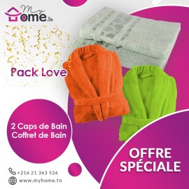 Pack Love - 2 capes de bain orangé & vert + ensemble de bain cœur gris