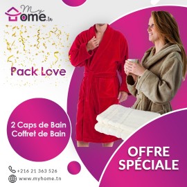 Pack love - 2 capes de bain rouge & beige + ensemble de bain cœur ecru