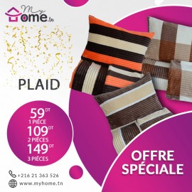 Pack 3 plaids polaires - écossais - beige + crème + orangé