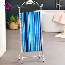 Drap de bain coton rayé bleu foncé